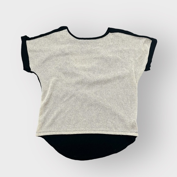 Iris Design Black Gold Shimmer Boxy Knit Open Cowl Back Blouse - Picture 1 of 5